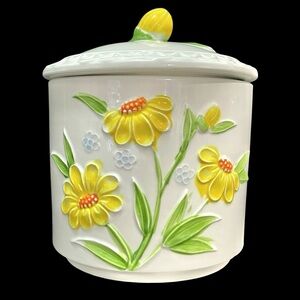 Vintage 1960s Ceramic Cookie Jar Yellow Daisy Flowers Made in Japan Mid-Century